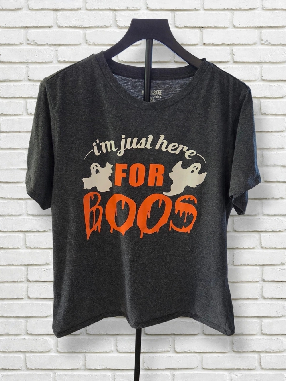 Mission Ridge I'm Just Here For Boos Halloween Ghost Tee Charcoal Gray Mens XL